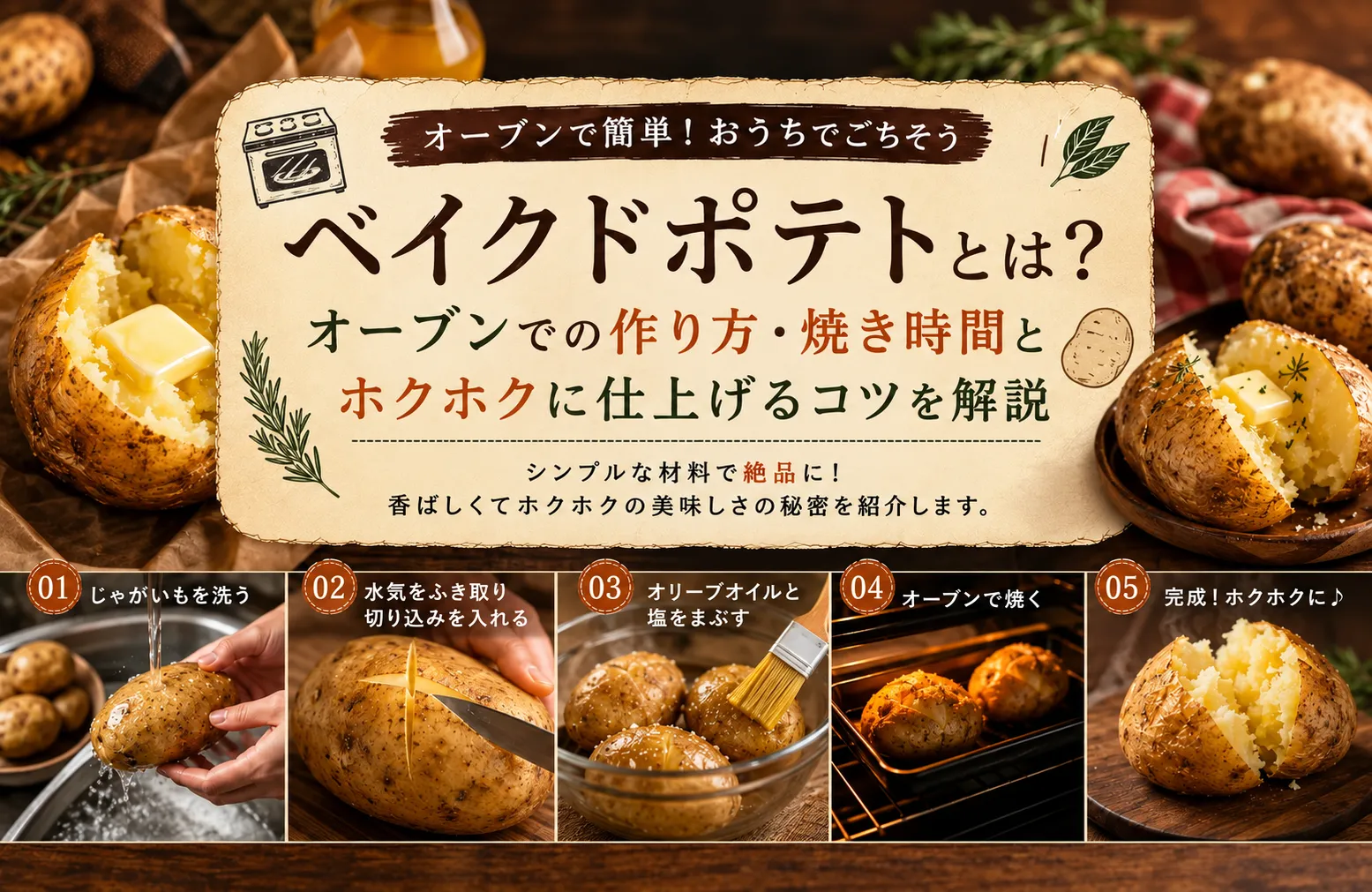 ベイクドポテトとは？オーブンでの作り方・焼き時間とホクホクに仕上げるコツを解説