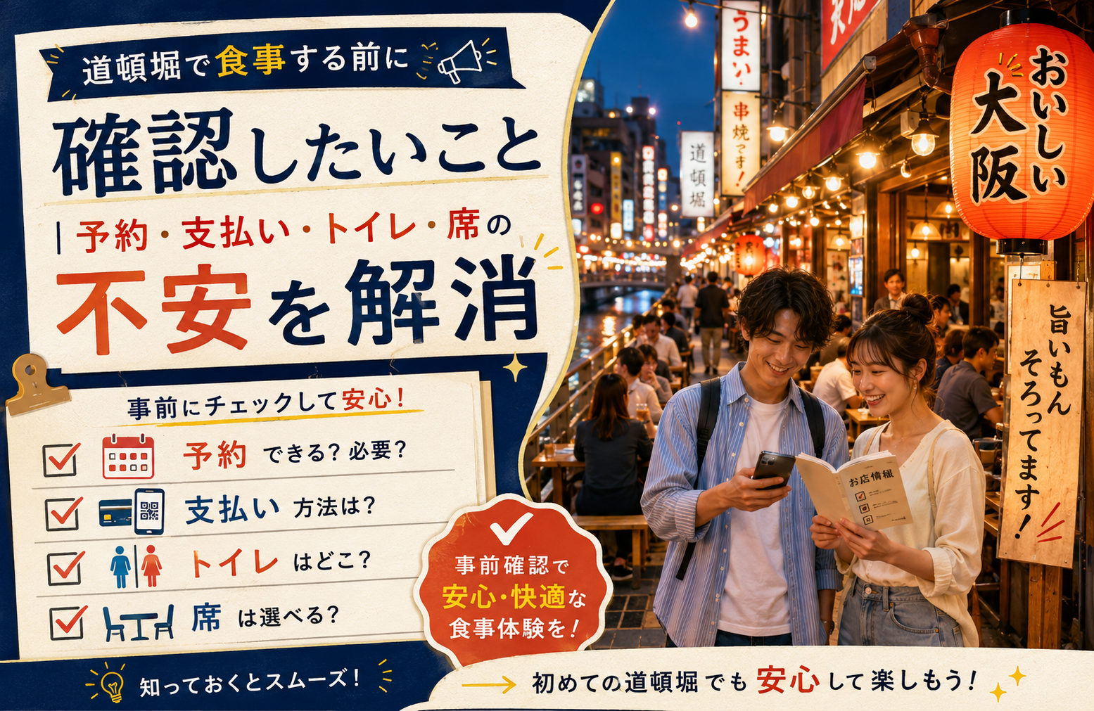 道頓堀で食事する前に確認したいこと｜予約・支払い・トイレ・席の不安を解消