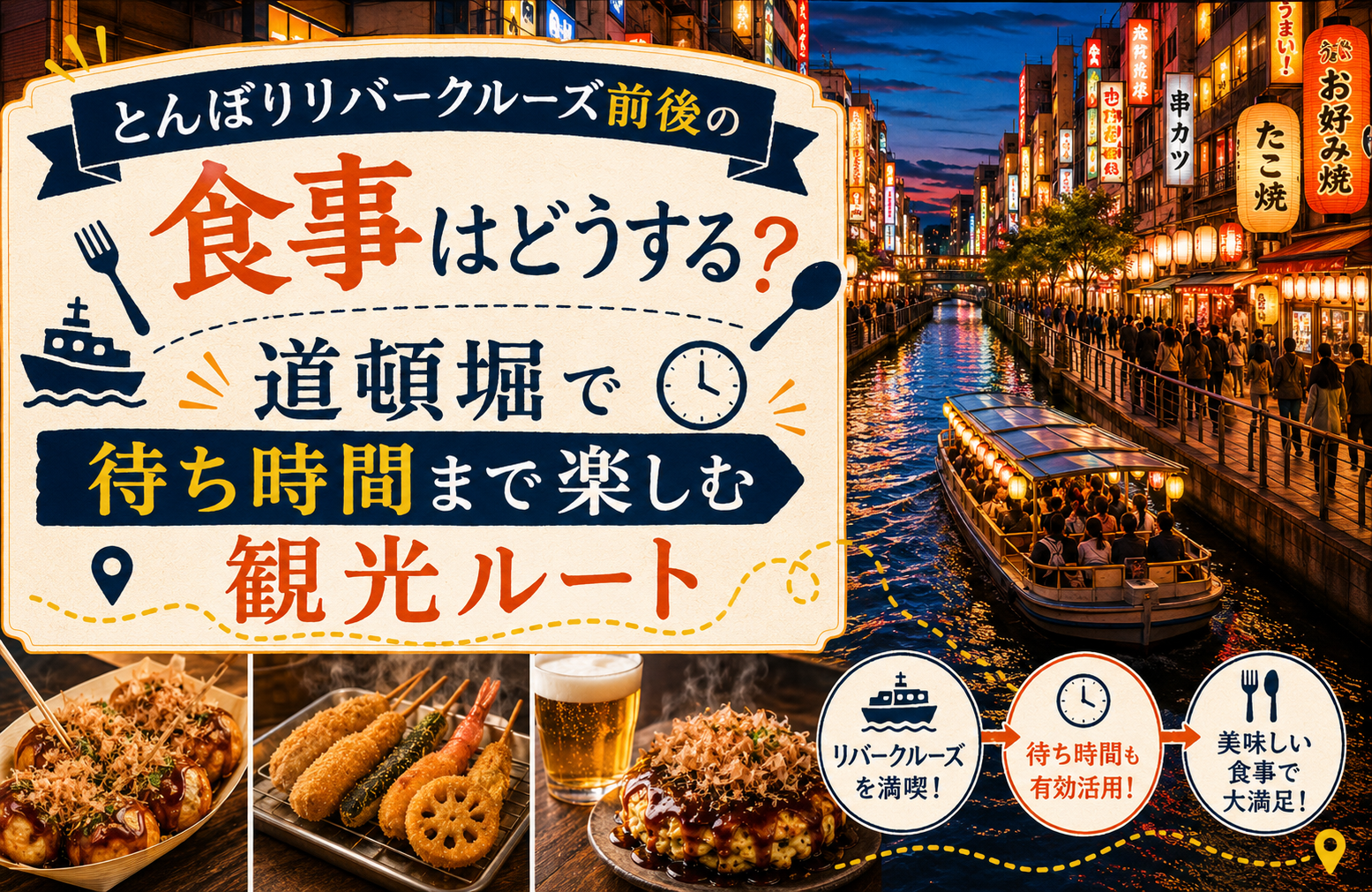 とんぼりリバークルーズ前後の食事はどうする？道頓堀で待ち時間まで楽しむ観光ルート