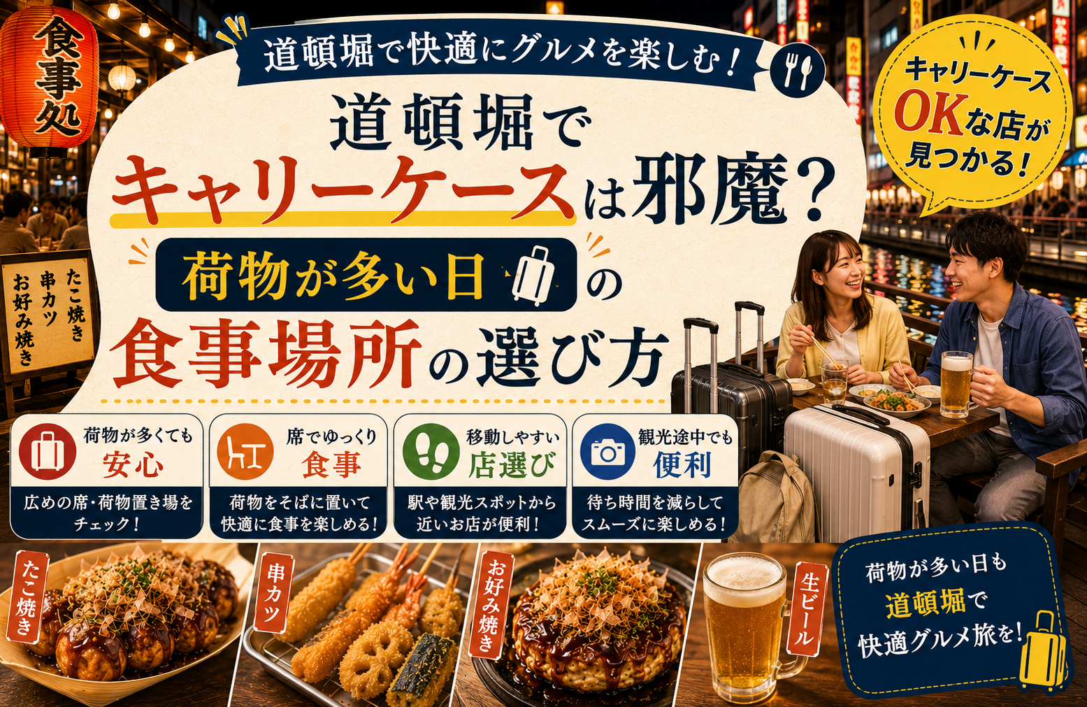 道頓堀でキャリーケースは邪魔？荷物が多い日の食事場所の選び方