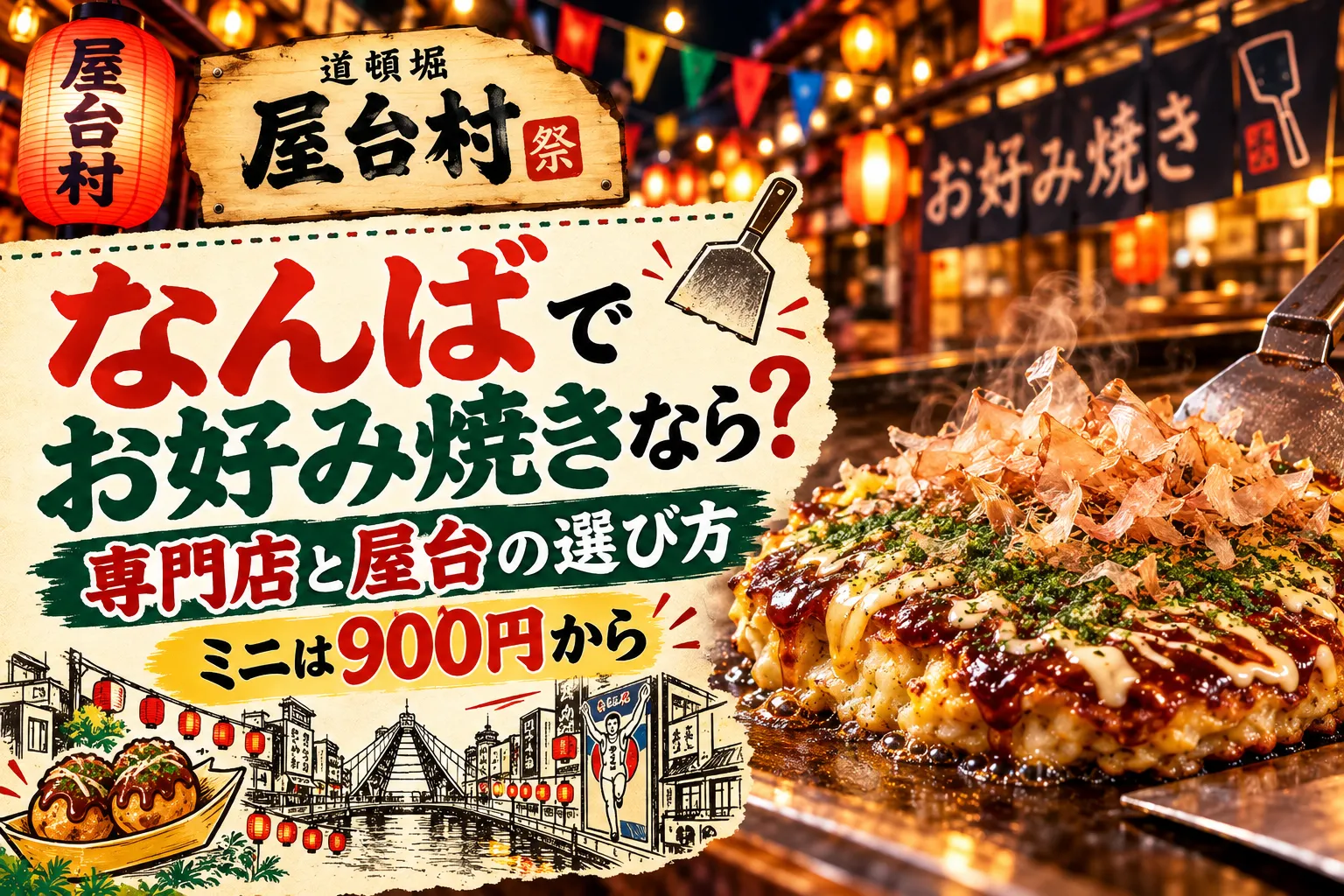 なんばでお好み焼きなら？専門店と屋台の選び方、ミニは900円から