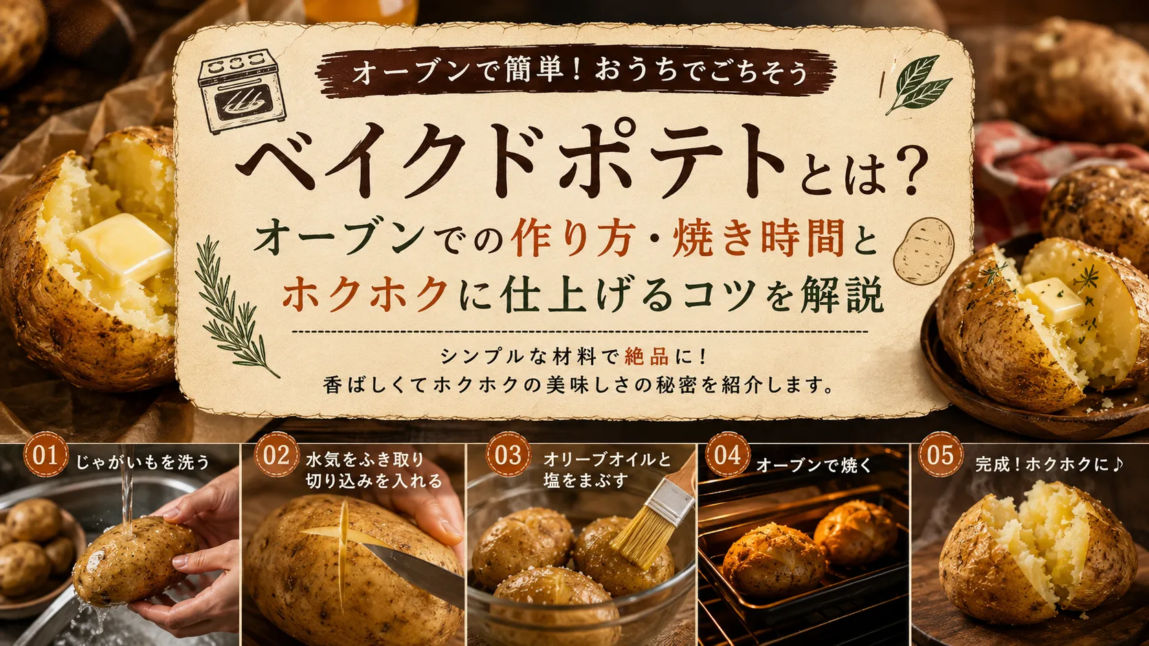 ベイクドポテトとは？オーブンでの作り方・焼き時間とホクホクに仕上げるコツを解説