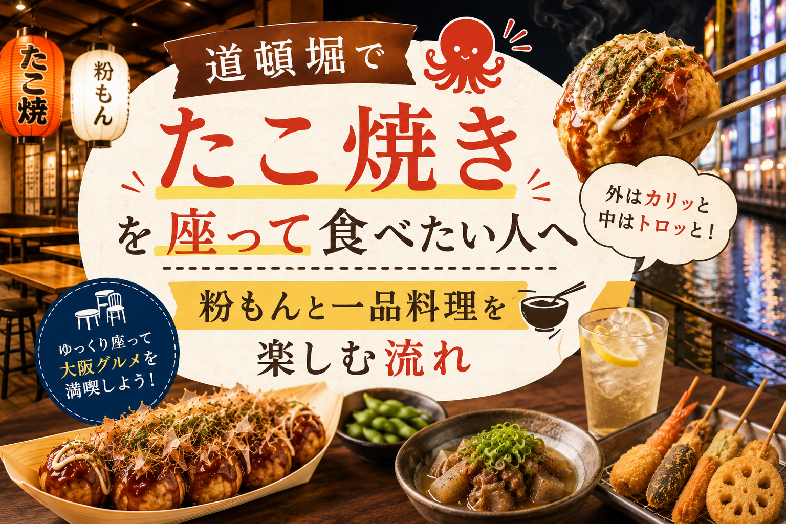 道頓堀でたこ焼きを座って食べたい人へ｜粉もんと一品料理を楽しむ流れ