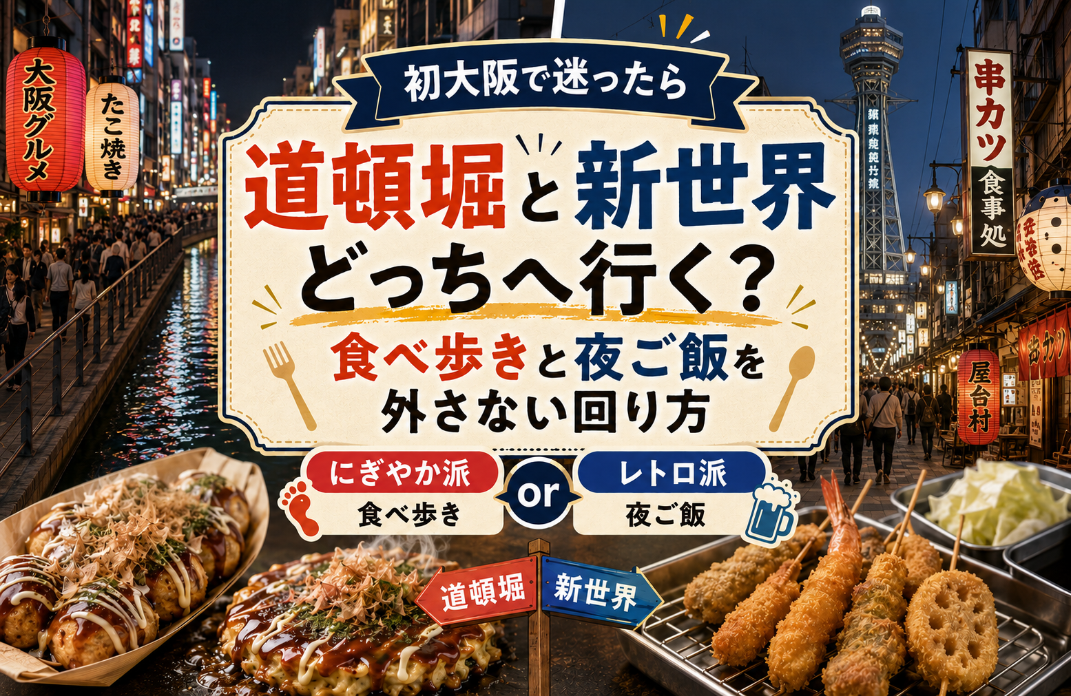 道頓堀と新世界どっちへ行く？初大阪で食べ歩きと夜ご飯を外さない回り方
